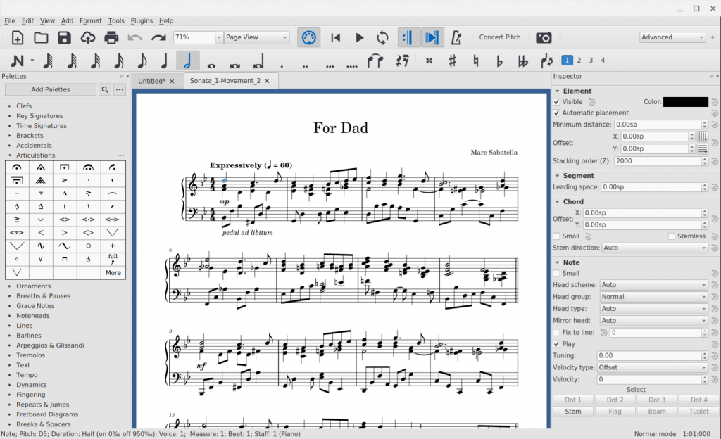 screenshot of MuseScore with partial score
