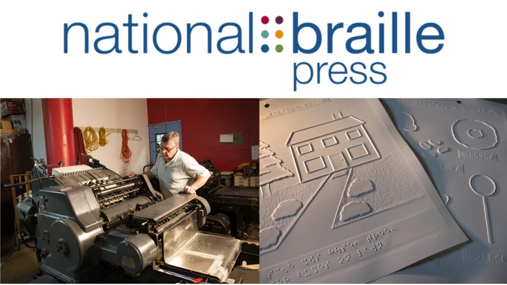 NBP logo and press and braille pages