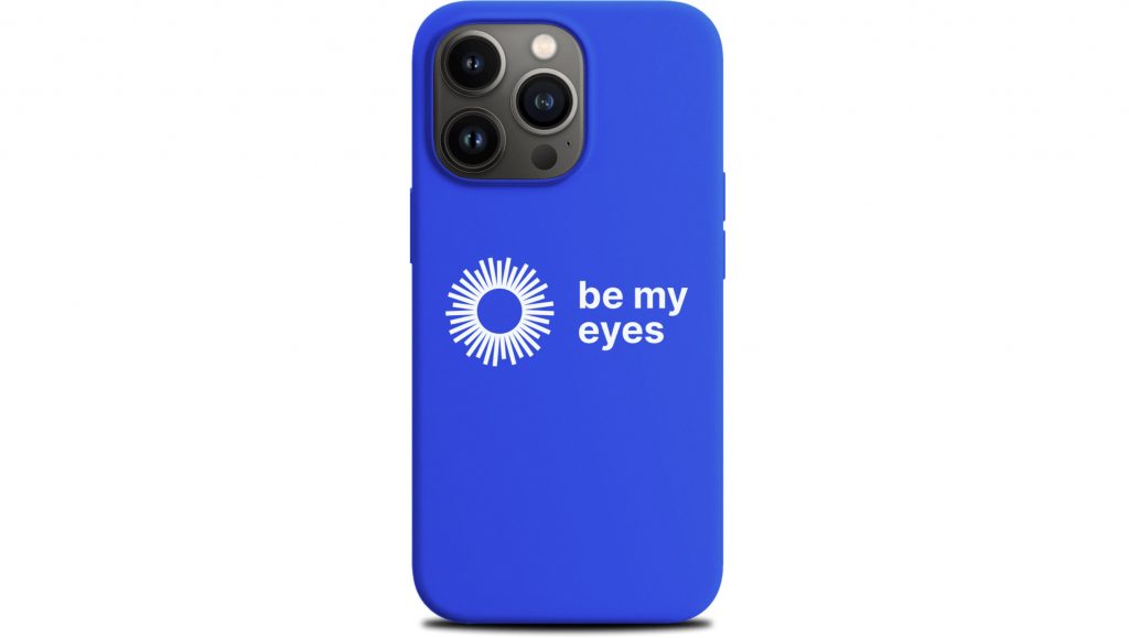 Be My Eyes logo on the camera side of a smart phone case