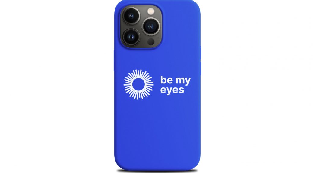Be My Eyes logo on the camera side of a smart phone case