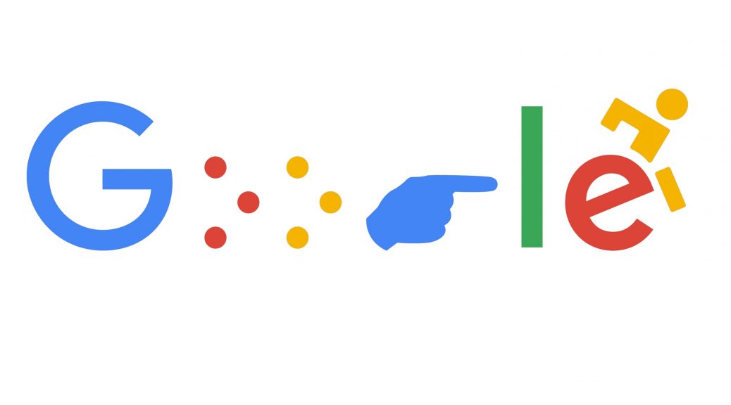 Google accessibility logo with various colored characters including Braille, sign and a wheelchair