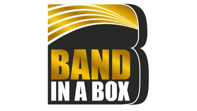 Band-in-a-Box logo which is a large black capital B with the words BAND IN A BOX in gold and white